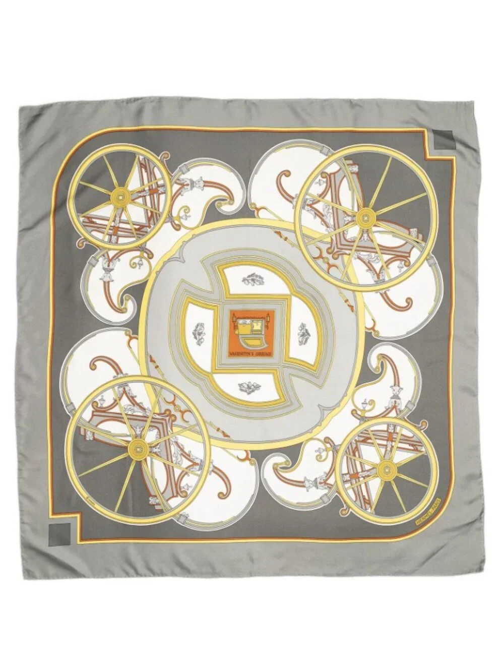 Hermes Scarf Gray Yellow Orange Silk